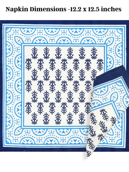 LIVING ROOTS Hand Block Printed Blue & White Table Runner, Mat and Napkin Set for Center/Dining Table (71-NAPKIN6PC-002)