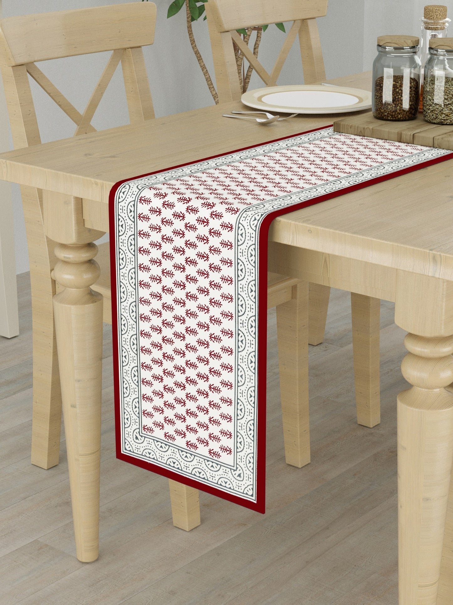 LIVING ROOTS Hand Block Printed Red & Cream Table Runner, Mat and Napkin Set for Center/Dining Table (71-NAPKIN6PC-003)