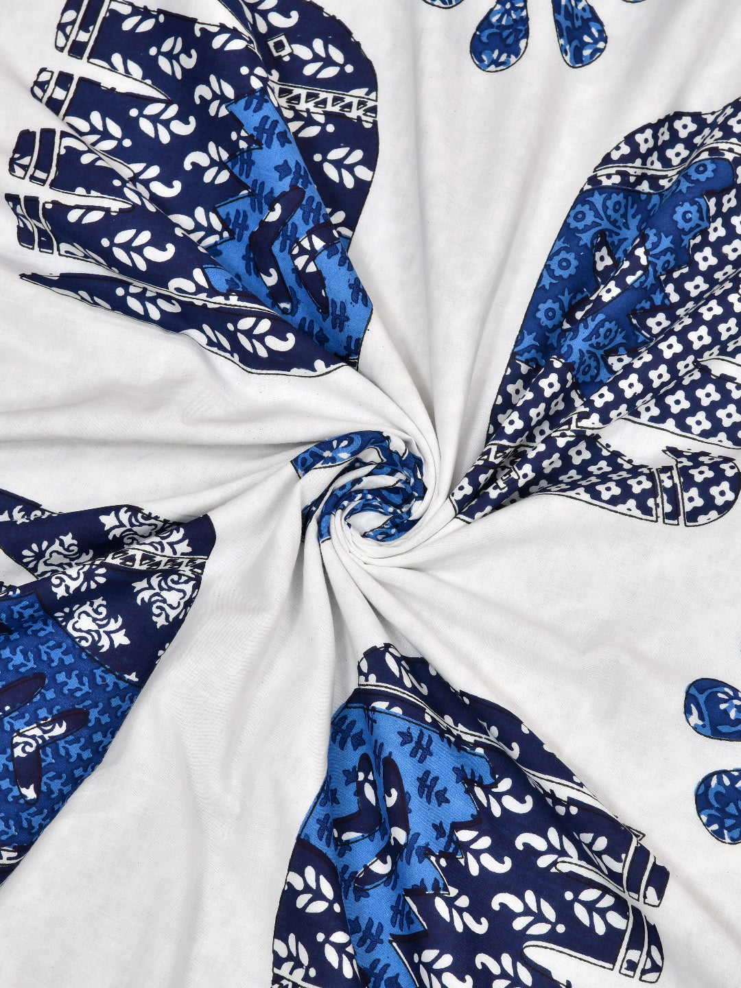 LIVING ROOTS Blue and White Elephant Block Print Reversible AC Dohar- 100% Cotton (21-011-A)