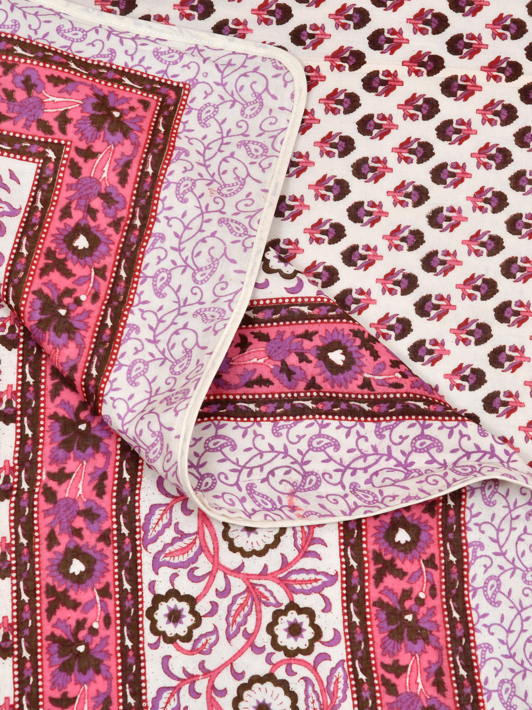 Pink Floral Block Print Reversible AC Dohar- 100% Cotton