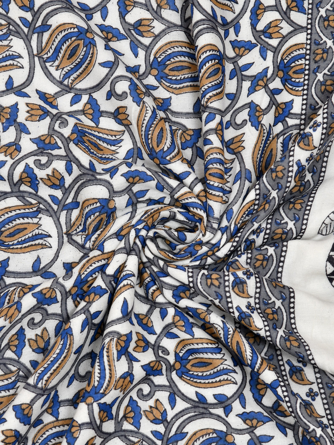 Blue Floral+Elephant Block Print Reversible AC Dohar- 100% Cotton