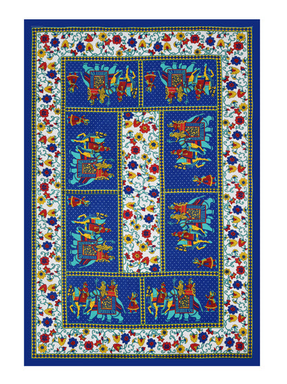 LIVING ROOTS Single Bed Bedsheet   Pure Cotton Fabric Size  60*90 Sanganeri Print Blue Colour (30-012-A)