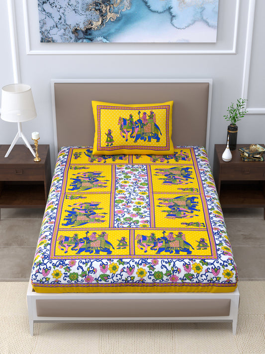 Single Bed Bedsheet   Pure Cotton Fabric Size  60*90 Sanganeri Print Yellow Colour