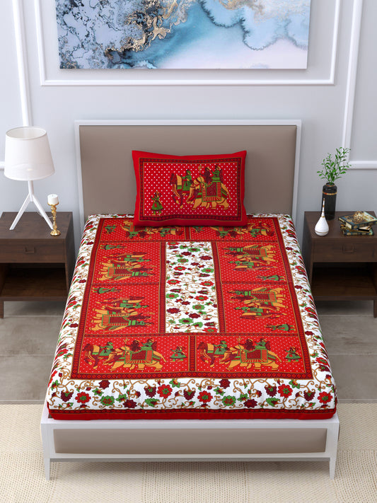 Single Bed Bedsheet Pure Cotton Fabric Size  60*90 Sanganeri Print Red Colour