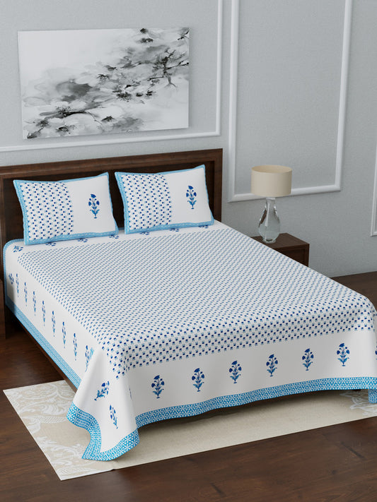LIVING ROOTS Double Bedsheet Blue Colour king Size Pure Cotton - 1 Bedsheet with 2 Pillow Covers (31-032-A)
