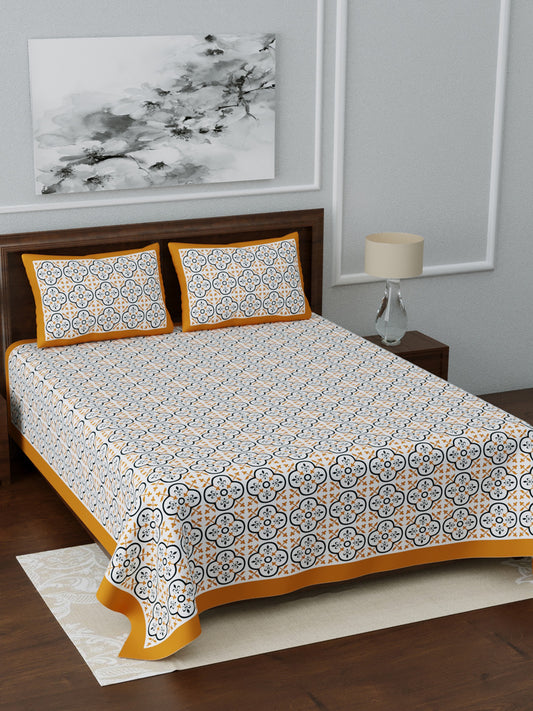 LIVING ROOTS Double Bedsheet King Size Orange Colour Pure Cotton - 1 Bedsheet with 2 Pillow Covers (31-034-C)