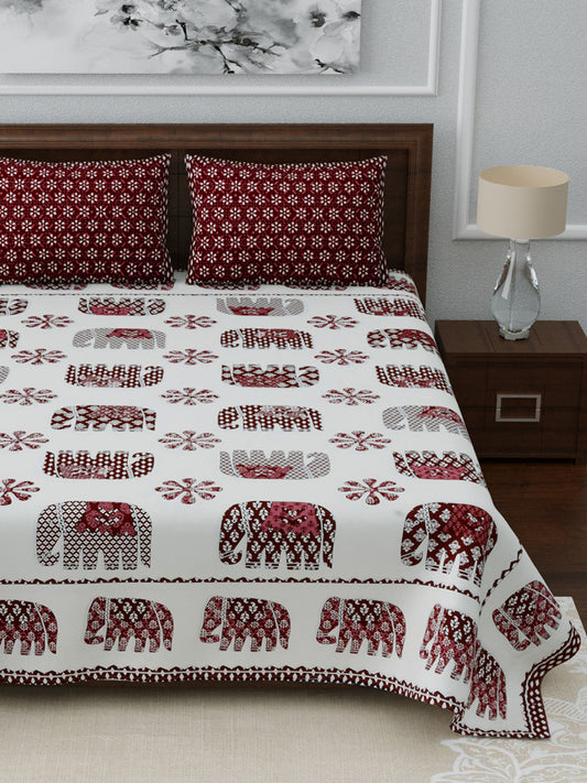 Double Bedsheet King Size Maroon Colour Pure Cotton - 1 Bedsheet with 2 Pillow Covers