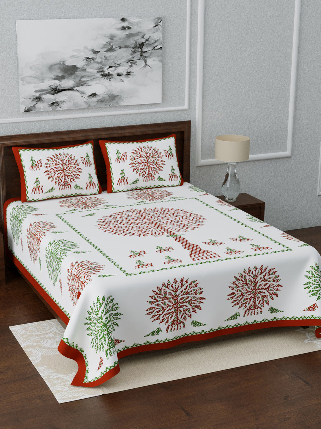 LIVING ROOTS Double Bedsheet King Size Red Colour Pure Cotton - 1 Bedsheet with 2 Pillow Covers (31-038-B)