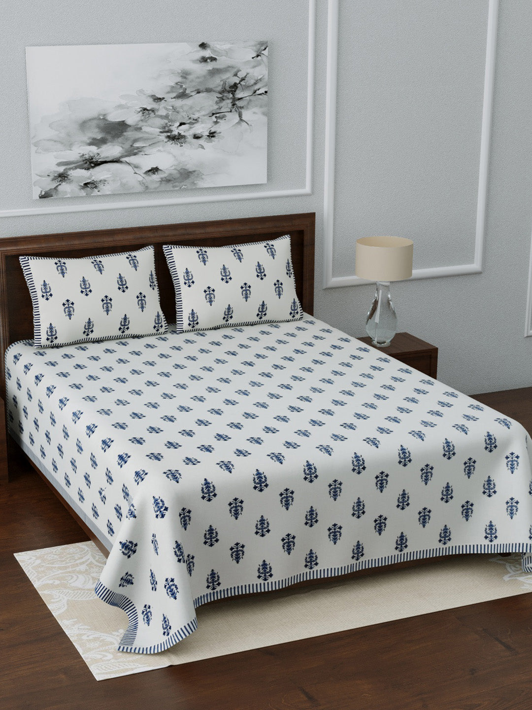 LIVING ROOTS Double Bedsheet King Size Blue Colour Pure Cotton - 1 Bedsheet with 2 Pillow Covers (31-051-C)
