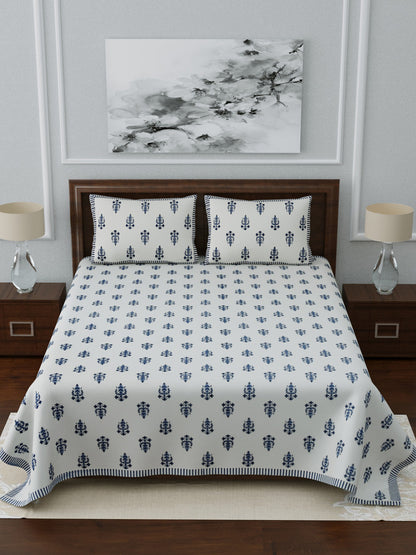 LIVING ROOTS Double Bedsheet King Size Blue Colour Pure Cotton - 1 Bedsheet with 2 Pillow Covers (31-051-C)