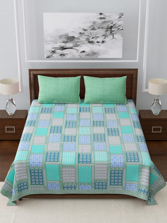 LIVING ROOTS King Size Double Bedsheet Pure Cotton - 1 Bedsheet with 2 Pillow Covers Green Colour (31-135-A)