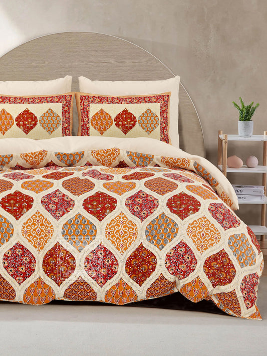 LIVING ROOTS King Size Ethenic Rajasthani 100% Pure Cotton  Orange Colour Bedsheet With Pillow Cover (31-209-A)