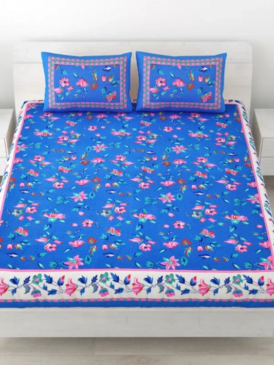 Double Bedsheet Pure Cotton 1 Queen Size Bedsheet with 2 Pillow Cover 86*96 inches (7*8 Feet) | Rich Fast Colour with No Colour Bleeding | Soft Skin Friendly (304-A)