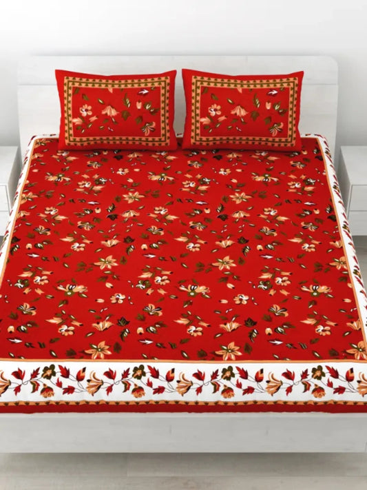 Double Bedsheet Pure Cotton 1 Queen Size Bedsheet with 2 Pillow Cover 86*96 inches (7*8 Feet) | Rich Fast Colour with No Colour Bleeding | Soft Skin Friendly (304-C)