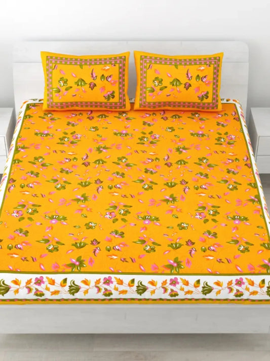 Double Bedsheet Pure Cotton 1 Queen Size Bedsheet with 2 Pillow Cover 86*96 inches (7*8 Feet) | Rich Fast Colour with No Colour Bleeding | Soft Skin Friendly (304-E)