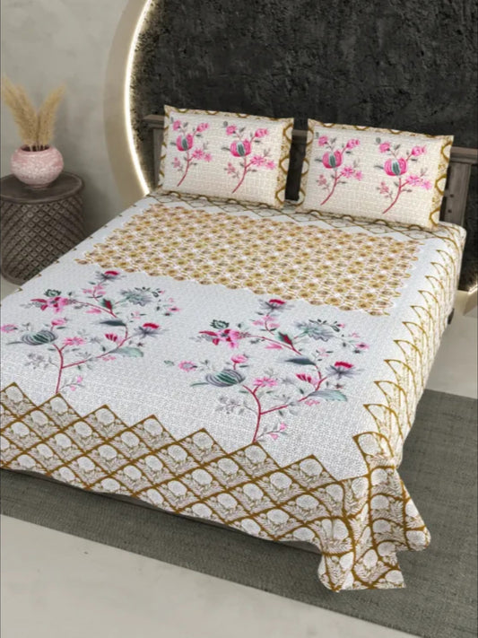 Double Bedsheet Pure Cotton Double King Size Bedsheet with 2 Pillow Cover 86*104 inches (7*8.5 Feet) |Rich Fast Colour with No Colour Bleeding | Soft Skin Friendly (344-A)
