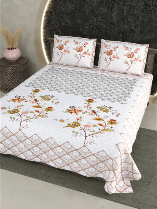 Double Bedsheet Pure Cotton Double King Size Bedsheet with 2 Pillow Cover 86*104 inches (7*8.5 Feet) |Rich Fast Colour with No Colour Bleeding | Soft Skin Friendly (344-C)
