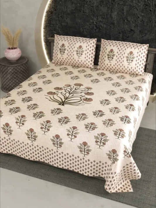 LIVING ROOTS Bedsheet Pure Cotton Double King Size Bedsheet with 2 Pillow Cover 86*104 inches (7*8.5 Feet) |Rich Fast Colour with No Colour Bleeding | Soft Skin Friendly (347-B)