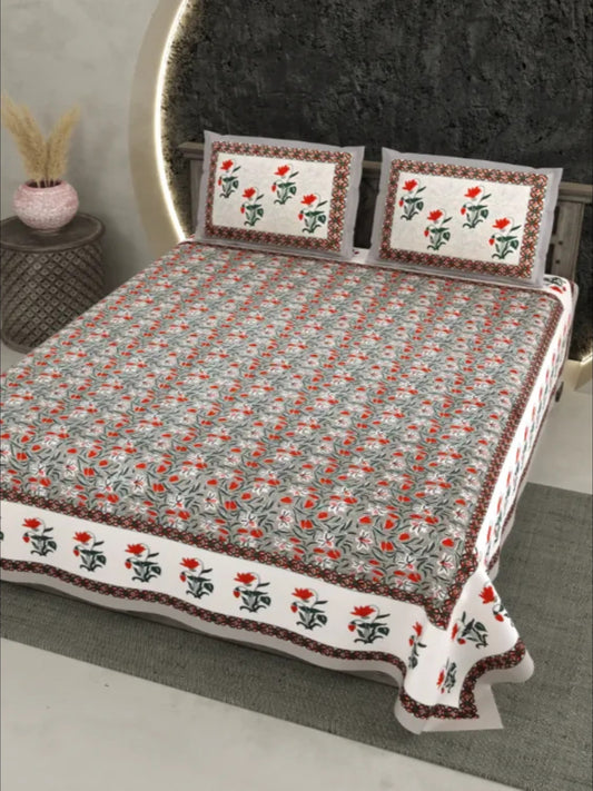 LIVING ROOTS Bedsheet Pure Cotton Double King Size Bedsheet with 2 Pillow Cover 86*104 inches (7*8.5 Feet) |Rich Fast Colour with No Colour Bleeding | Soft Skin Friendly (348-A)