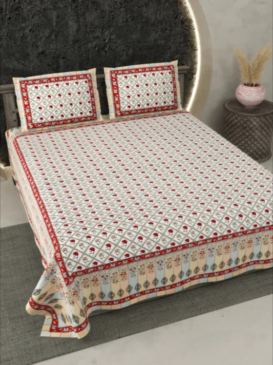 LIVING ROOTS Bedsheet Pure Cotton Double King Size Bedsheet with 2 Pillow Cover 86*104 inches (7*8.5 Feet) |Rich Fast Colour with No Colour Bleeding | Soft Skin Friendly (349-A)