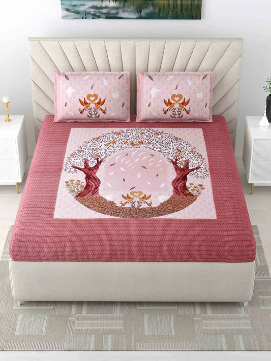 1 Double king Size Bedsheet 95*104 inches (8*8.5 Feet) with 2 Pillow Cover | Pure Cotton | Rich Fast Colour with No Colour Bleeding | Soft, Breathable & Skin Friendly, Keeps Your Body Cool (365-B)