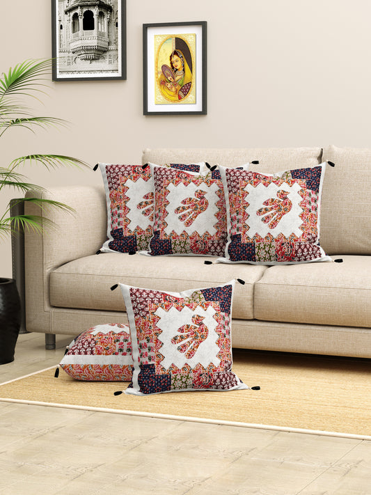 Living Roots Bird Patchwork Cotton Cushion Cover- Set of 5 (40-022-C)