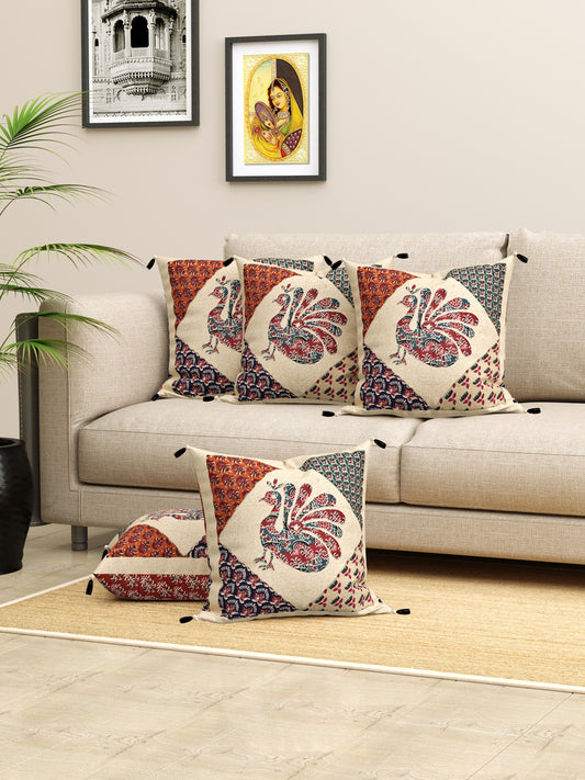 Living Roots Peacock Patchwork Cotton Cushion Cover- Set of 5 (40-023-A)