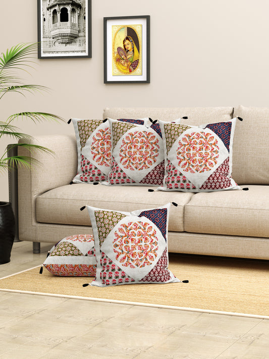 Ethnic Patchwork Cotton Cushion Cover- Set of 5