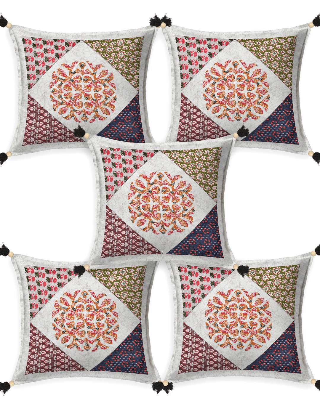 Living Roots Ethnic Patchwork Cotton Cushion Cover- Set of 5 (40-024-B)