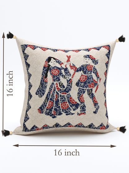 Living Roots Ethnic Couple Patchwork Cotton Cushion Cover- Set of 5 (40-025-A)