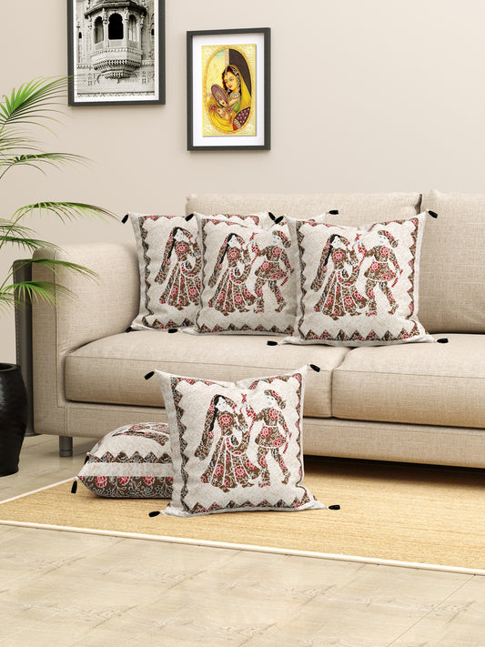 Ethnic Couple Patchwork Cotton Cushion Cover- Set of 5