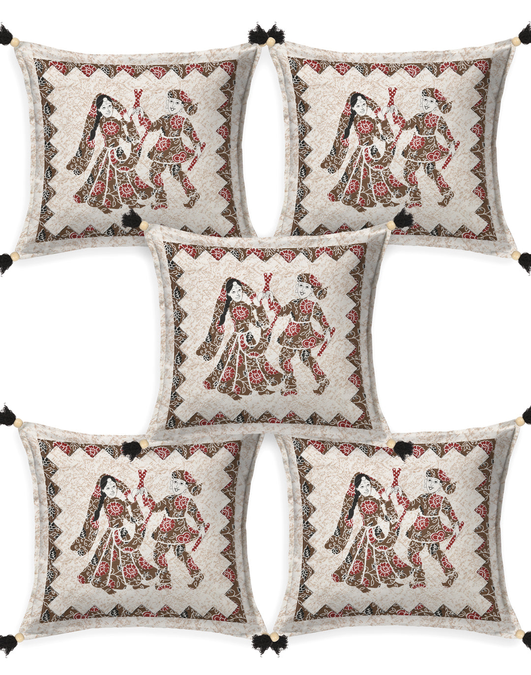 Living Roots Camel Patchwork Cotton Cushion Cover- Set of 5 (40-026-A)