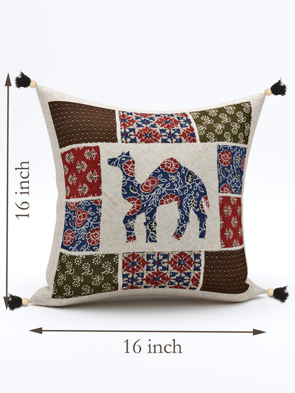 Camel Patchwork Cotton Cushion Cover- Set of 5