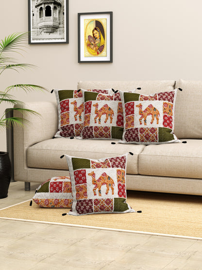 Living Roots Camel Patchwork Cotton Cushion Cover- Set of 5 (40-026-B)