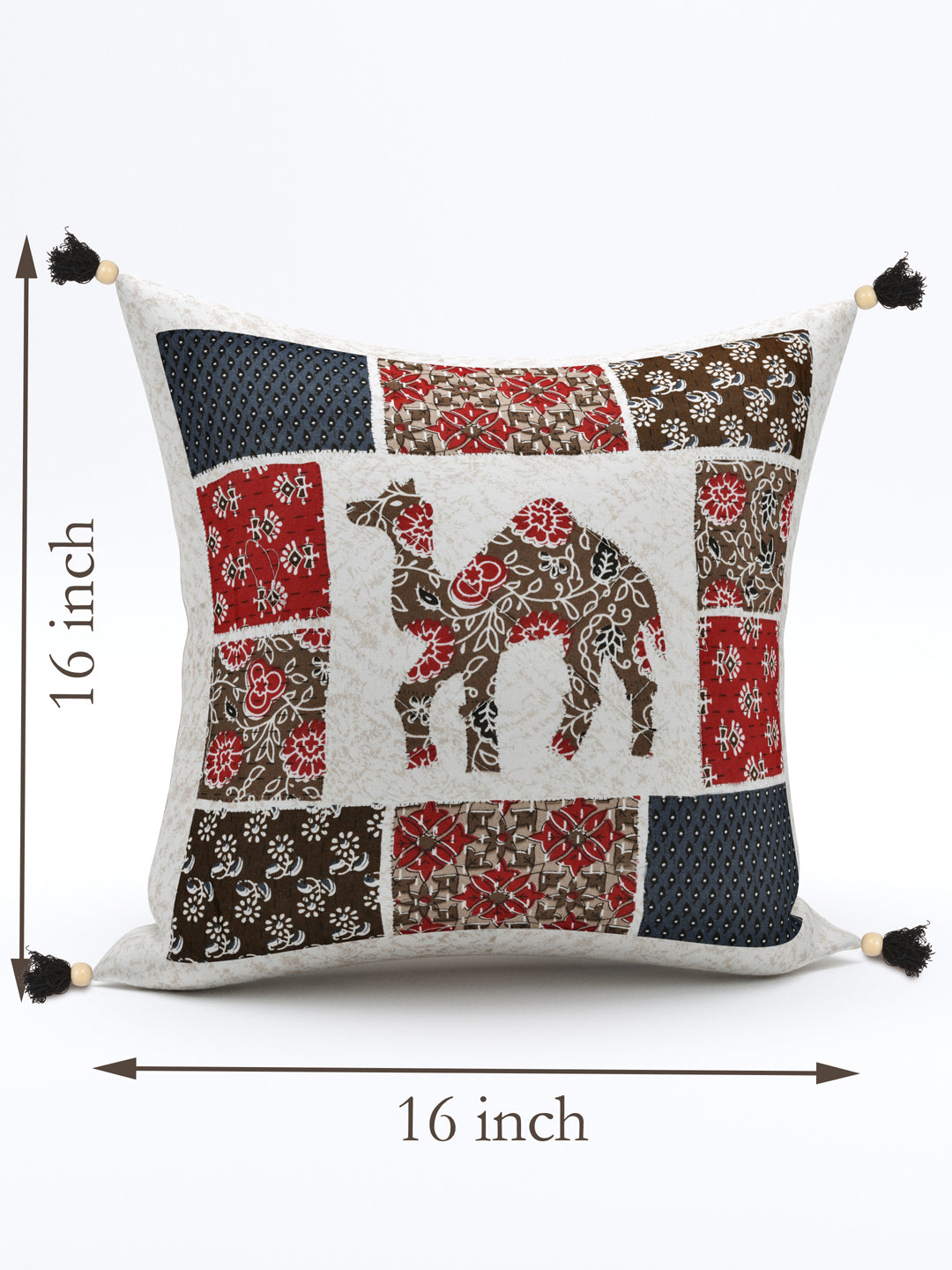 Living Roots Camel Patchwork Cotton Cushion Cover- Set of 5 (40-026-C)