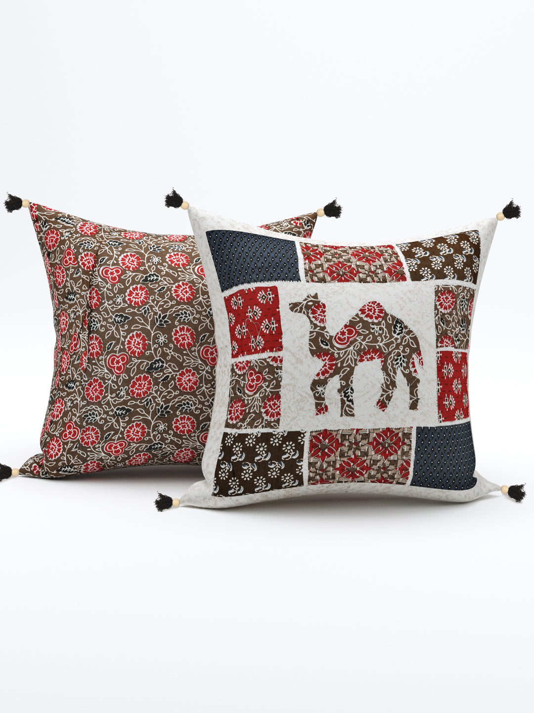Living Roots Camel Patchwork Cotton Cushion Cover- Set of 5 (40-026-C)