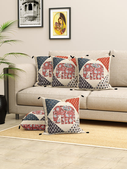 Living Roots Elephant Patchwork Cotton Cushion Cover- Set of 5 (40-028-A)