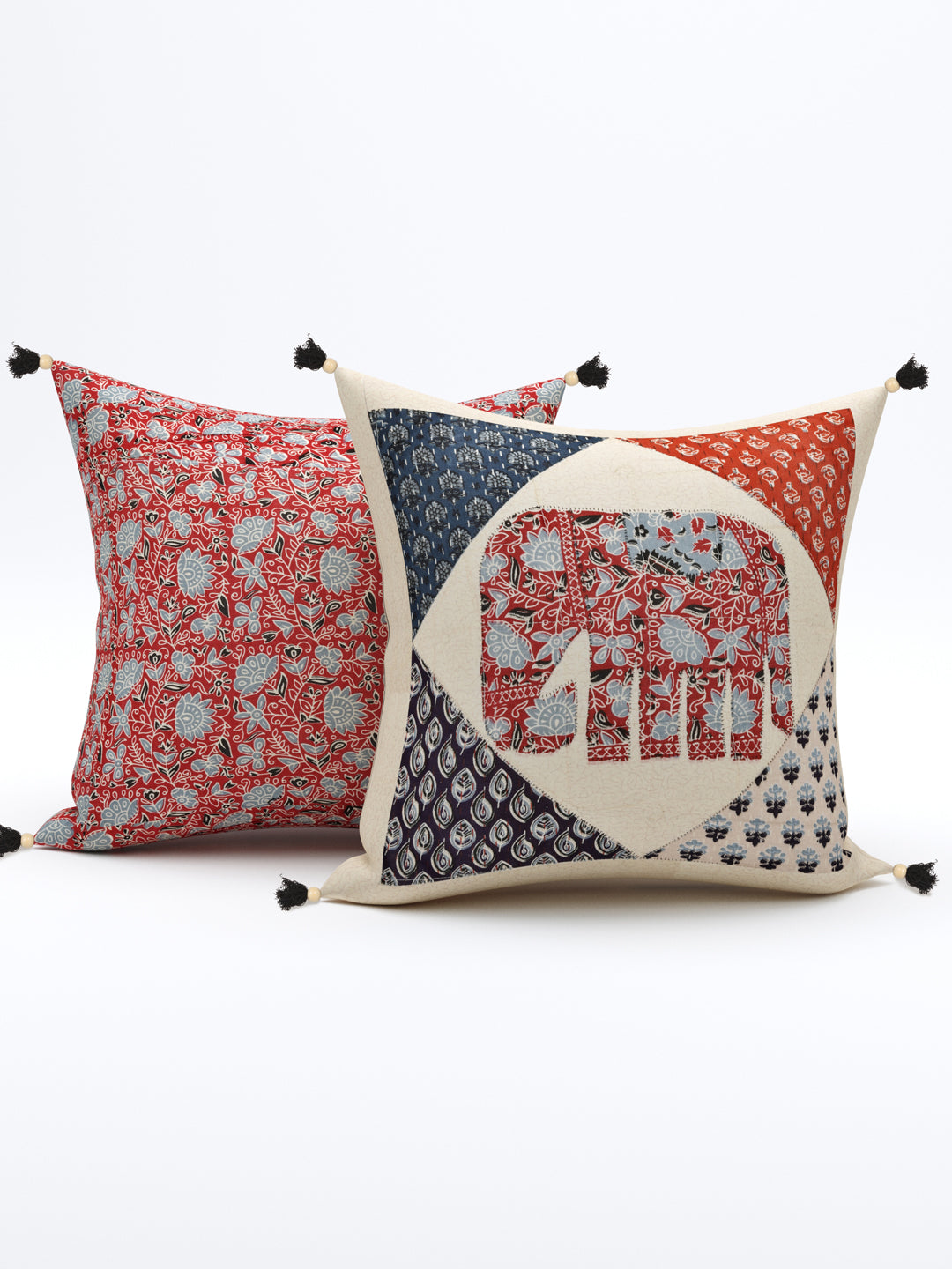 Living Roots Elephant Patchwork Cotton Cushion Cover- Set of 5 (40-028-A)