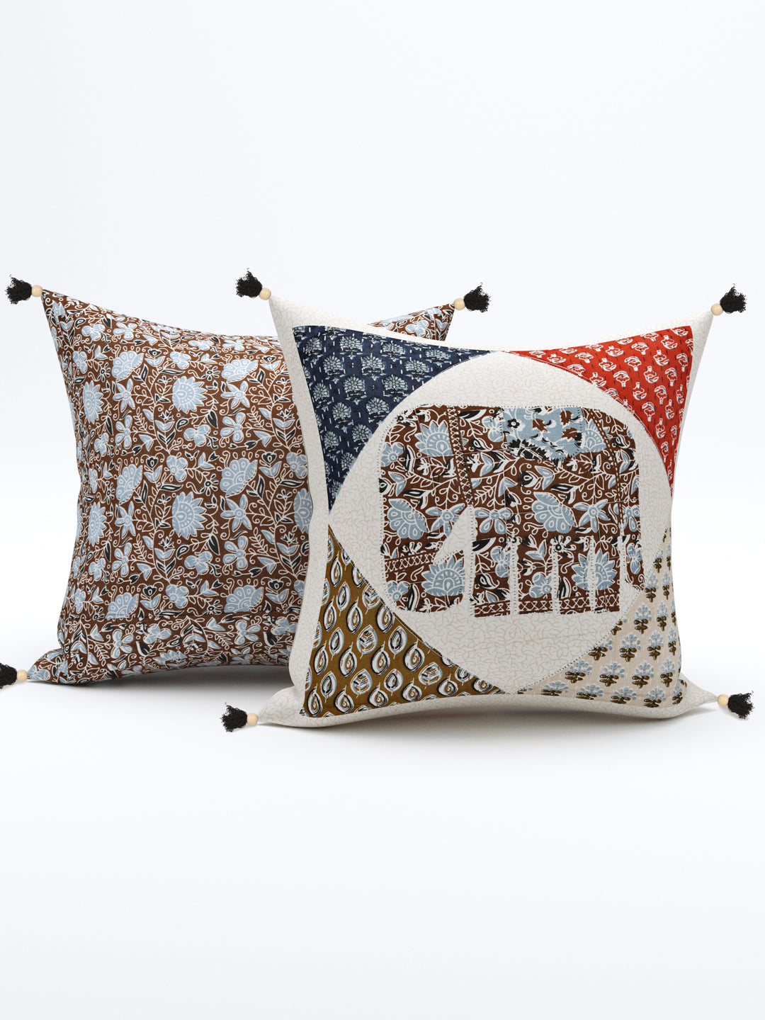 Living Roots Elephant Patchwork Cotton Cushion Cover- Set of 5 (40-028-B)