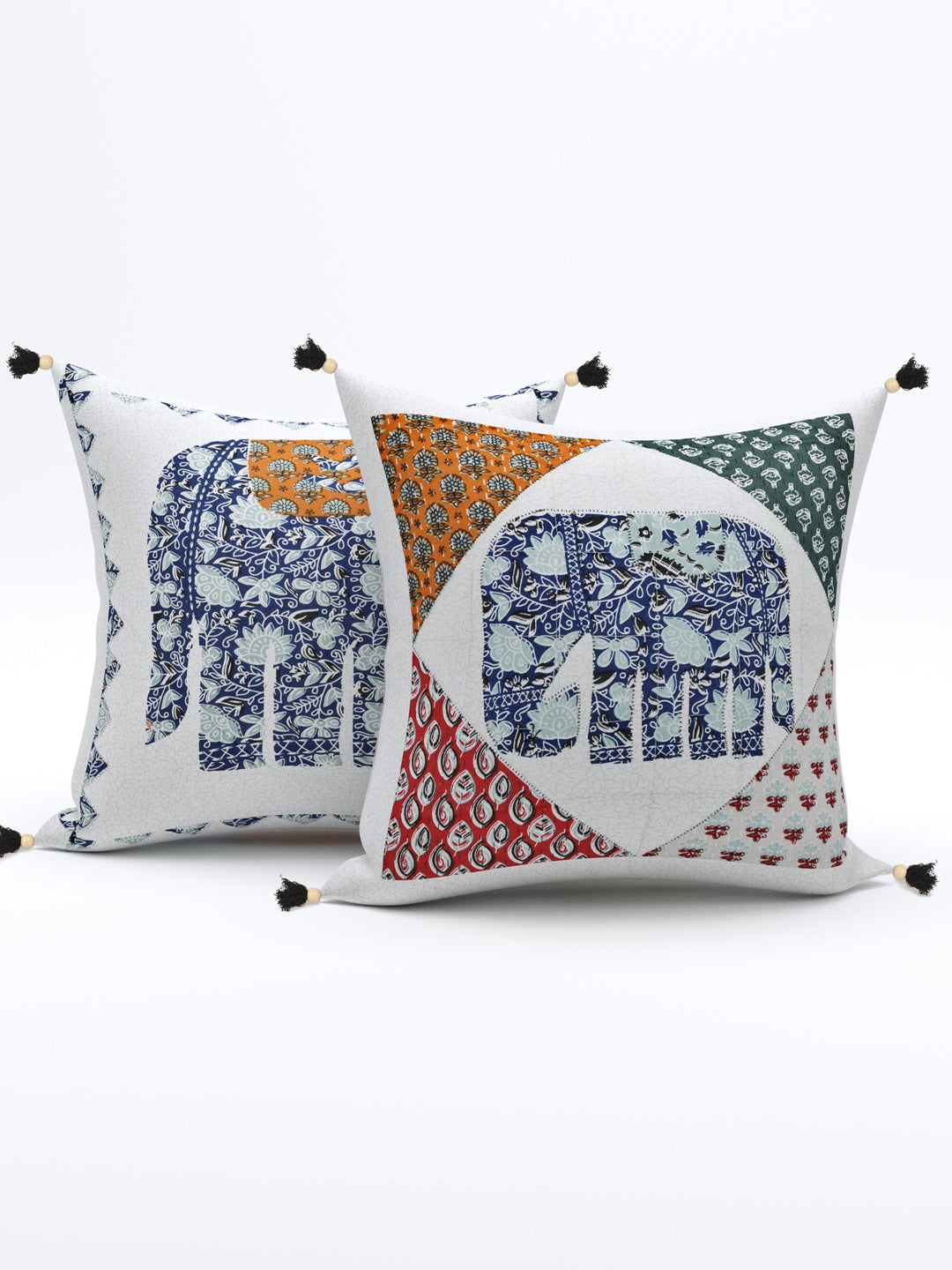 Living Roots Elephant Patchwork Cotton Cushion Cover- Set of 5 (40-028-C)
