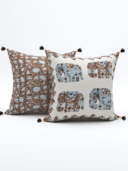 Living Roots Elephant Patchwork Cotton Cushion Cover- Set of 5 (40-029-B)