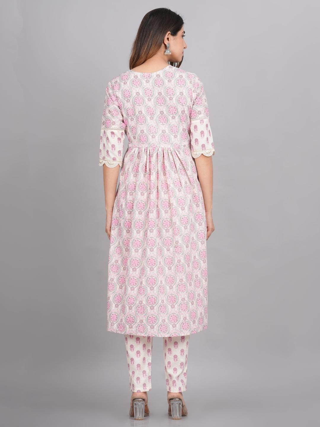 LIVING ROOTS Block Printed Pink Pure Cotton 3 Piece Suit (W-1PC-004-M)