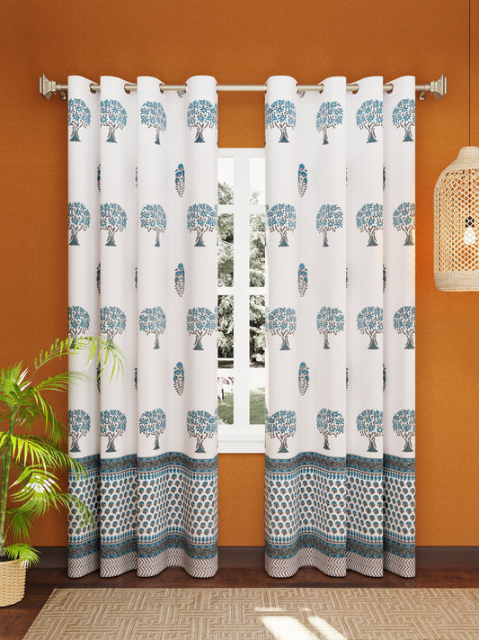 LIVING ROOTS Cotton Block Print 7 Feet Door Curtains-Set of 2 (51-003-A-2PC)