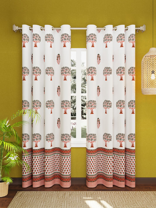 LIVING ROOTS Cotton Block Print 7 Feet Door Curtains-Set of 2 (51-003-C-2PC)