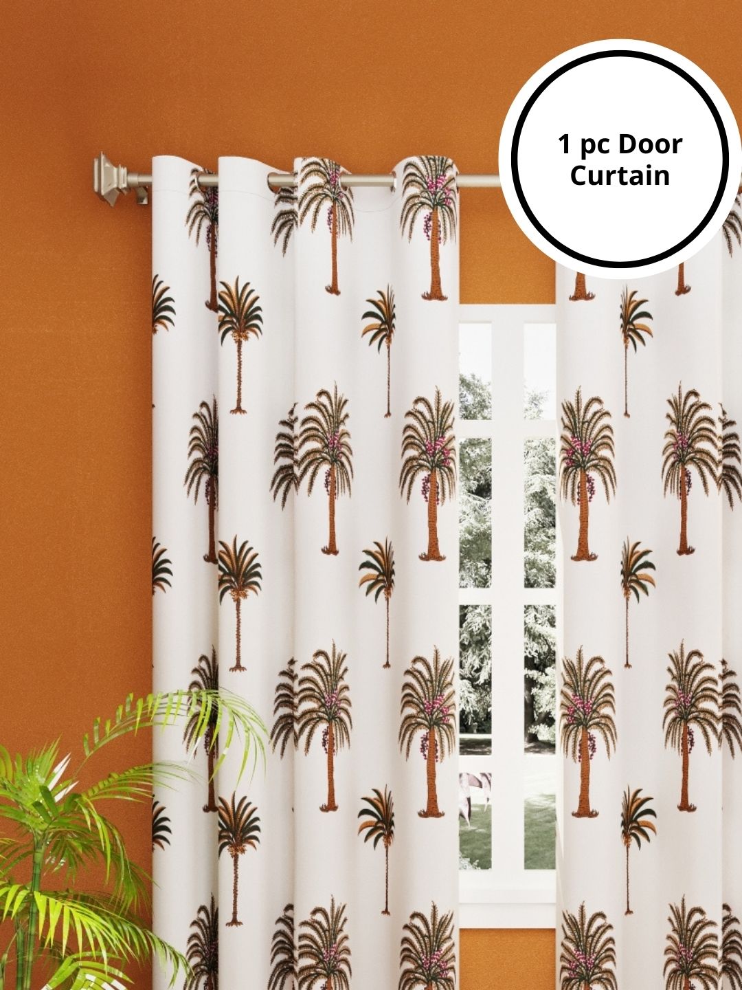 LIVING ROOTS Cotton Block Print 7 Feet Door Curtains-Set of 2 (51-005-A-2PC)