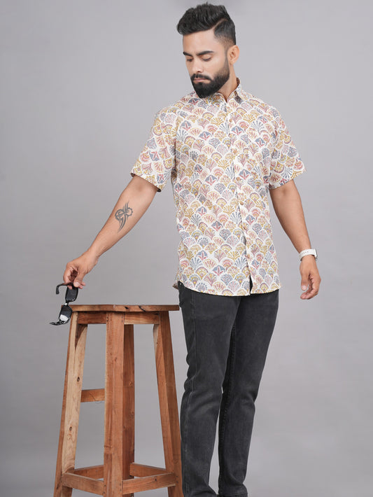 LIVING ROOTS Colorful Hand Block Print Cotton Shirt