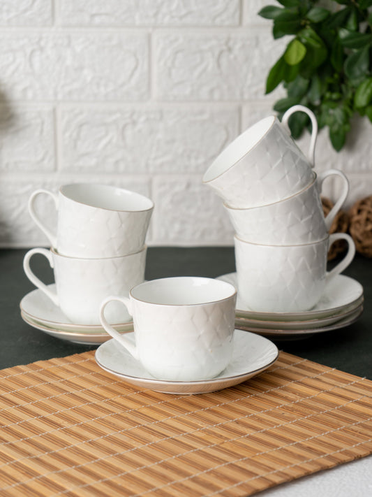 Delta Impression Cup & Saucer, 210ml, Set of 12 (6 Cups + 6 Saucers) (1101)