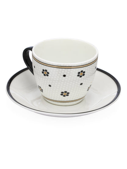 Cream Monochrome Cup & Saucer, 210ml, Set of 12 (6 Cups + 6 Saucers) (MC704)