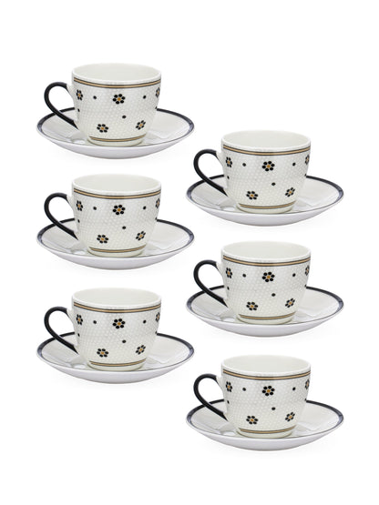 Cream Monochrome Cup & Saucer, 210ml, Set of 12 (6 Cups + 6 Saucers) (MC704)