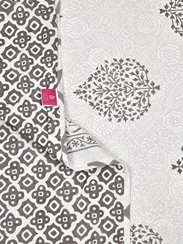 LIVING ROOTS 100% Cotton Dohar King Size Reversible Hand Block Printed Malmal Summer Dohar (Grey Motifs) (21-014-B)